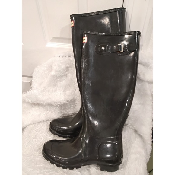 Hunter Shoes - Hunter Tall Gloss Black Rubber Rain Boots Womens Size US 8 UK 6 EU 39